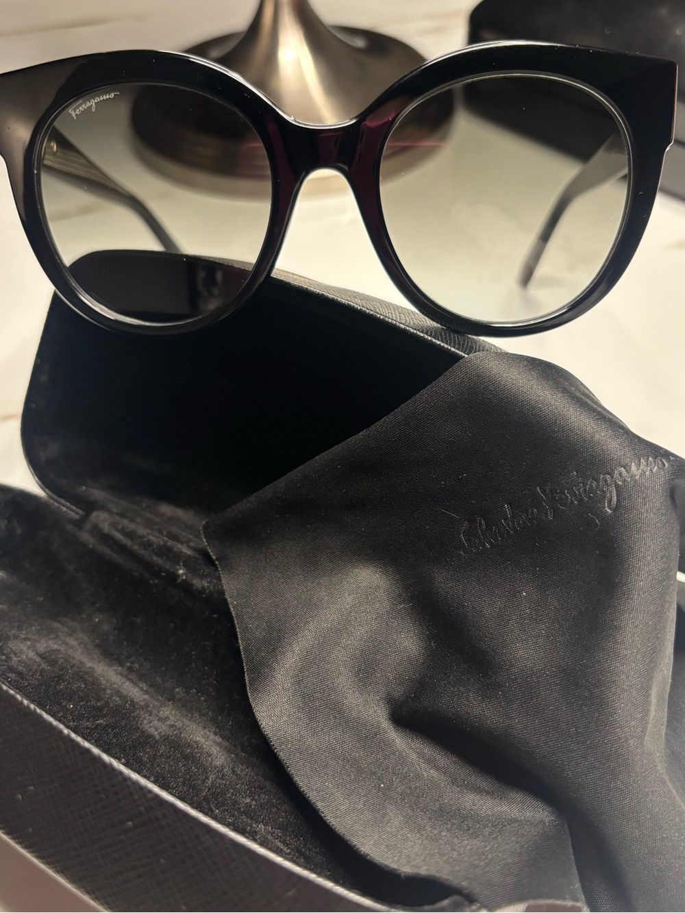 Salvatore Ferragamo Black Gradient Cat-Eye Sunglasses
